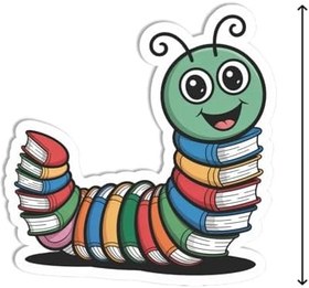 Resim Kitap Çıkartması ile 3 Adet Sevimli Solucan - Okuma - Kitap Aşığı - Güzel - Su Şişesi için Çıkartma - Kupa - Dizüstü Bilgisayar - Defter - Bagaj 