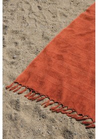 Resim Coastline Kiremit Çift Tarafı Bukle 100x180 Cm Boyasız %100 Organik Pamuk Saçaklı Plaj Havlusu Kiremit 