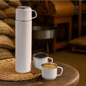 Resim Paslanmaz Çelik 3 Bardaklı Matara Seti-500 Ml Krem 