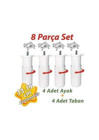 Resim 4 Adet Destek Ayağı 13-19 Cm Beyaz Ve 4 Adet Metal Düz Ayak Tabanı M8 Civatalı İnce Diş Mobilya Kanepe Baza Koltuk Seti 