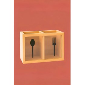 Resim PremiumPort Çift Bölmeli Bambu Kaşıklık, Pencereli, 18X9X13 Cm, Şık ve Kullanışlı 