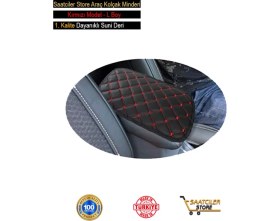 Resim Fiat Egea Sedan 2015 ve Sonrası Deri Oto Kolçak Kılıfı Örtüsü Capitone Süngerli Kırmızı Nakışlı 