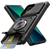 Resim S25 Ultra, S24 Ultra, S24 Fe, S23 Ultra, A15, A55, A16 ile uyumlu, Metal Stand ve Kart Yuvası ile Şok Geçirmez Telefon Kılıfı. 