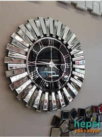 Resim Güneş Silver Black Gümüş Siyah 85 Cm Dekoratif Aynalı Duvar Saati 