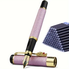 Resim Günlük iş, yazma, tatiller, okul kırtasiye, ofis hediyeleri için 50 adet mürekkepli kalem ve 1 metal dolma kalem seti 