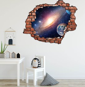 Resim Kırık Tuğla Desen Samanyolu Galaksi Uzay Boşluğu 3D Duvar Sticker - 75x55 cm / Karışık Renkli / 3D Sticker 