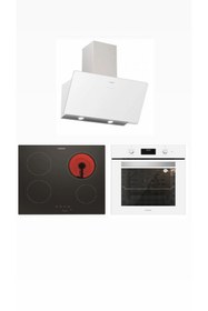 Resim Silverline Elektrikli Ocaklı Set (Beyaz Davlumbaz 3457-Siyah Ocak VC8210B01-Beyaz Fırın BO6502W02) 