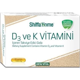 Resim AksuVital Shiffa Home D3 ve K Vitamini İçeren Takviye Edici Gıda 30 Kapsül 1300 MG 
