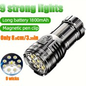 Resim Yeni Ultra Güçlü El Feneri 9 Çekirdekli Led Mini Taktik El Feneri, Açık Hava ve Acil Durumlar İçin, Çoklu Karartma Modları, Arka Güçlü Manyetik Çekim, Cob Yan Işıklar, Büyük Kapasiteli Lityum Pil, Şarj Edilebilir Led El Feneri 