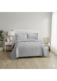 Resim Washed Çift Kişilik Yatak Örtüsü Mozaik Gri Gri 