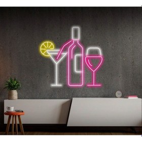 Resim Coctails Bardak Ve Şişe Figürlü Neon Tabela Pembe 