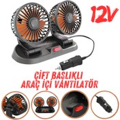 Resim Universal Araç İçi Vantilatör 360° Dönebilen Torpido Üstü Çift Başlıklı Vantilatör 12v Uyumlu Soğutucu Fan 