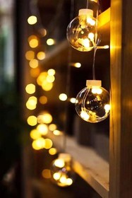 Resim ALSHOP Dekoratif Işıklı Top Perde Led Fişli 8 Fonksiyonlu Günışığı Dilek Topu Ampul 