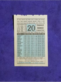 Resim 20 Temmuz 2002 Takvim Yaprağı - Nostalji Koleksiyonluk Takvim Yaprağı 