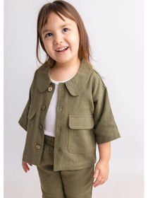 Resim Oliven The Kid Oliventhekid Haki Keten Bebe Yaka Önden Düğmeli Kapaklı Cepli Kısa Kol Kız Çocuk Ceket Haki Haki 