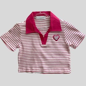 Resim Turuncu Gardrop 8-14 Yaş Polo Yaka Çizgili Crop Fuşya Fuşya 