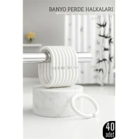 Resim İlk El Grup Ieg™ 40 Adet Esnek Banyo Duş Perdesi Halkası Beyaz - C Tipi Kolay Montaj Geçme Perde Halkası S 