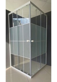 Resim Durul Duşakabin Kare Beyaz Çizgi Ortası Buzlu Beyaz 