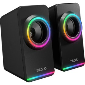 Resim Mikado MD-182 2.0 3W*2 Siyah RGB Aydınlatmalı USB + 3.5mm USB 5V Speaker Hoparlör 