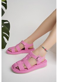 Resim Muggo Dossi Garantili Dolgu Topuklu Bilekten Bağlamalı Tokalı Kadın Sandalet 001 