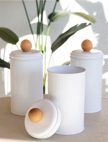 Resim The Mia Stripe Çay Kahve Şeker Kavanozu Beyaz 1,20 Lt Beyaz 