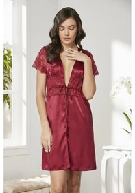 Resim Pierre Cardin Saten Dantelli Midi Sabahlık 1020 Bordo Çok Renkli 