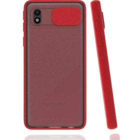 Resim ZORE Galaxy A01 Core Kılıf Zore Lensi Sürgülü Kamera Koruyucu Kılıf Kırmızı 
