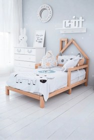 Resim Orion Unisex Montessori Bebek Ve Çocuk Karyolası Doğal Ahşap Yatak - 80 X 180 