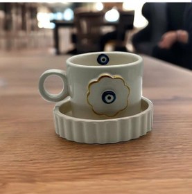 Resim Altın Yaldız Çiçek Nazar Fincan Mug 