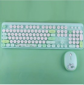 Resim Honeybeeshop Mofii Hello Bear 2.4g Retro Klavye Ve Fare Seti Yeşil Karışım Yuvarlak Tuşlar Optik Fare Diğer 