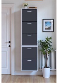 Resim Eliusta Porta 10 Bölmeli Ayakkabılık Antrasit 52 Cm Genişlikte 52x193x26 Cm Duvara Monte Ayakkabılık Antrasit 