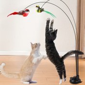 Resim 1 adet/3 adet Kedi Oyuncak Çubuğu Seti ile Simüle Kuş, Kedi Oyuncak, Kapalı Etkileşimli Kedi Oyuncak, Çift Pol ile Emme Kupası Güçlü Kedi Etkileşimi Oyuncak Kedi Avcılığı ve Evcil Hayvan Malzemeleri Aksesuarları El Yapımı Tüyler - Naylon, Pilsiz 