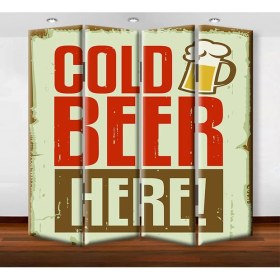Resim DEKOBUL Cold Beer 4 Kanat Kanvas Tekerlekli Paravan 