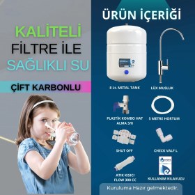 Resim Evora 5 Filtreli Açık Kasa Pompasız Su Arıtma Cihazı 8 Lt. Şeffaf Çelik İçli Tanklı Özellik 