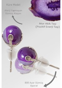 Resim Sertifikalı Gerçek Mor Akik Taşı Nokta Doğal Taş Küpe Çok Renkli 