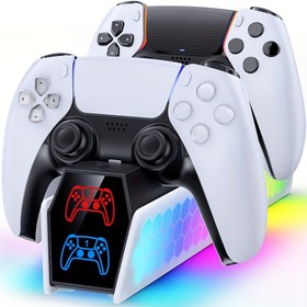 Resim PS5 için Çift Şarjlı Kontrol Cihazı Kablosuz Şarj Aleti Play Station5 Kontrol Kolu Uyumlu Elite Kolu Kuantum RGB Işık Ayarlanabilir 