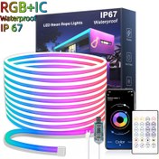 Resim QZYL Akıllı Neon Kordon Işık 3.3ft/1m, 6.5ft/2m, 9.8ft/3m, Uygulama ve Uzaktan Kumanda, Müzik Senkronizasyonu, DIY Kesilebilir Tasarım, Su Geçirmez, RGB Çok Renkli Aydınlatma ile Yüklü Mikrofon, Yatak Odası, Oyun Odası, İç/Dış Mekan Dekoru 