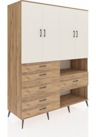 Resim Kronos Gardrop 7 Raflı 6 Çekmeceli 4 Kapaklı 176x59x221 Çam-aytaşı/çam Aytaşı/çam 