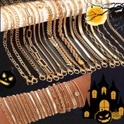 Resim Antika Elegant 20 Parça Altın Tonlu Alaşım Zincir Bağlantı Seti - Erkek ve Kadın için Çok Yönlü Katmanlı Yılan Zincir Moda Aksesuarları, Parti, Casual Giyim, Hediyeler, Halloween - Tüm Mevsimler Uyumlu 
