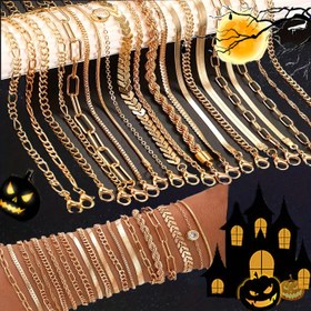 Resim Antika Elegant 20 Parça Altın Tonlu Alaşım Zincir Bağlantı Seti - Erkek ve Kadın için Çok Yönlü Katmanlı Yılan Zincir Moda Aksesuarları, Parti, Casual Giyim, Hediyeler, Halloween - Tüm Mevsimler Uyumlu 