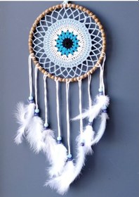 Resim Nazar Boncuğu Motifli El Yapımı Buz Mavisi Renginde Düş Kapanı Duvar Süsü 02-10mm 5yards 