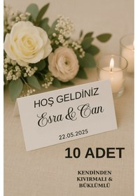 Resim Yatay Uzun 10 Adet Masa Kartı - Kıvrımlı - Nişan Masa Kartı - Düğün Masa Kartı - Nikah Masa Kartı 