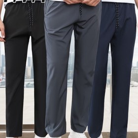 Resim 3'lü Paket Erkekler İçin Hızlı Kuruyan Nefes Alabilen Yazlık Günlük Pantolon - Ayarlanabilir Bel, Düz Renk Dokuma Kumaş, Spor, Koşu ve Dış Mekan Kullanımı için Hafif Kesim, Çok Amaçlı Şık Desenli, Aktif Erkekler için Dayanıklı Fitness Pantolonları 