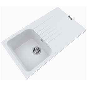 Resim Polex Cristalüx Granit Evye P-02 Beyaz Tezgah Altı Ve Tezgah Üstü Mutfak Evyesi 85x49.5 CM 