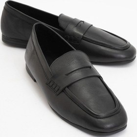 Resim Skye Siyah Hakiki Deri Küt Burun Kadın Loafer Ayakkabı Siyah 