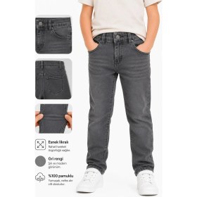 Resim Babido Erkek Çocuk Slim Fit Kot Pantolon - Likralı Rahat Kalıp Günlük Jeans (5/12 Yaş) Koy Geri 