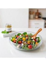 Resim 24,7 Cm Premium Cam Salata Kasesi Şeffaf Çizgili Tasarım Büyük Boy Servis Kasesi 