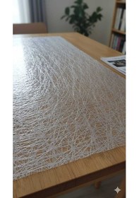 Resim 140 X 150 Cm Silinebilir Lüks Masa Örtüsü Şeffaf Hasır Desen Gri Çok Renkli 