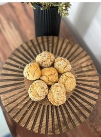 Resim Doğal Ahşap Sunumluk Standı , Ahşap Kek Standı , Ayaklı Doğal Ahşap Sunumluk Siyah Ceviz 