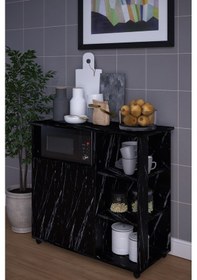 Resim 2 Kapaklı Çok Amaçlı Şık Mikro Dalga Fırın Dolabı Siyah 